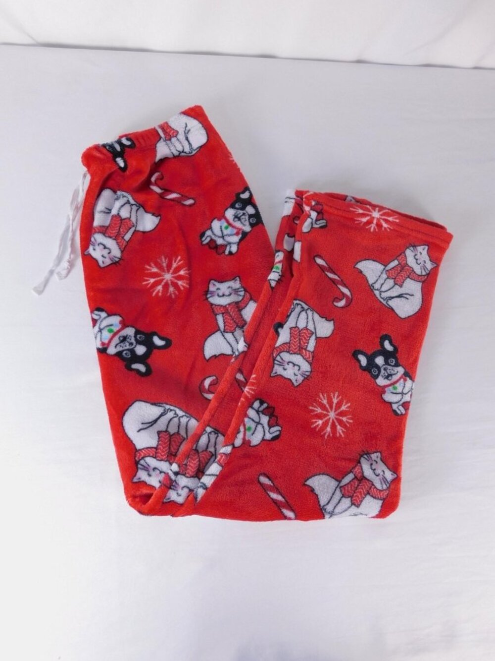 Pajama Pants Womens XL Red Cat Dog Christmas Fleece Drawstring Lounge Sleepwear